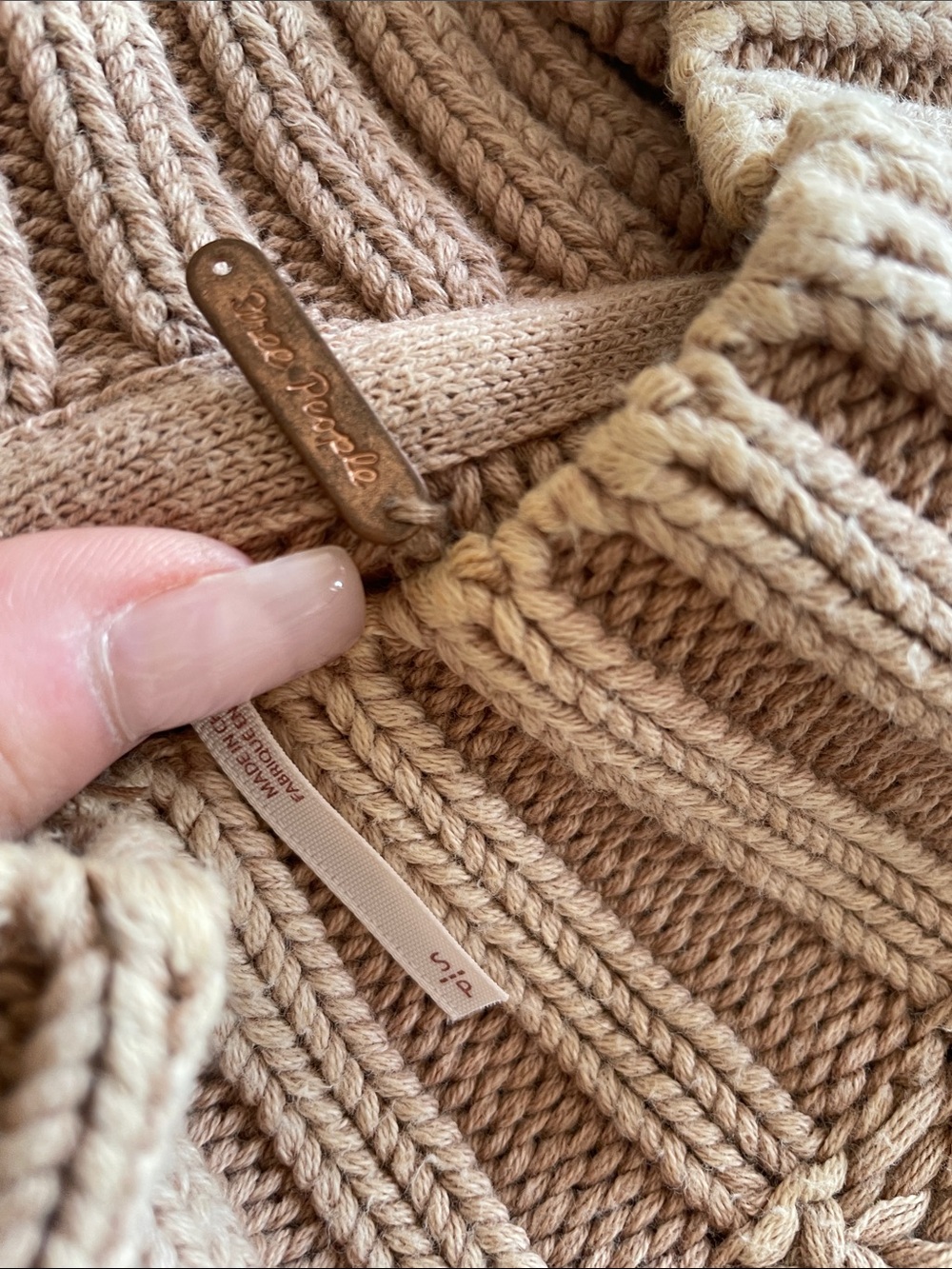 Free People Cropped Cable-Tuck Mock Neck Sweater - Camel. Small. - Picture 2 of 5